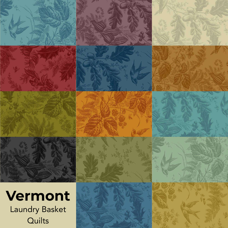 Vermont Fat Quarter -nippu 14 kpl – Laundry Basket Quilts, toile-kuviointi 14 värissä