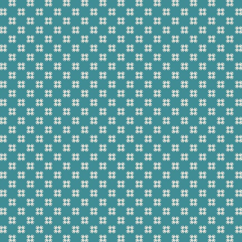 Lori Holtin Farmer's Daughter -kokoelman Quilting Raindrop -puuvillakangas.  Geometrisiä kuvioita Sinertävällä pohjalla, sopii tilkkutöihin ja käsitöihin.