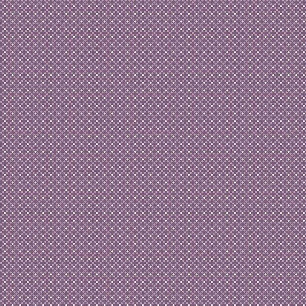 Lori Holtin Bee Dots -kokoelman Elvira Plum -puuvillakangas. Violetti pohja, täpläkuviot, sopii tilkkutöihin ja käsitöihin.