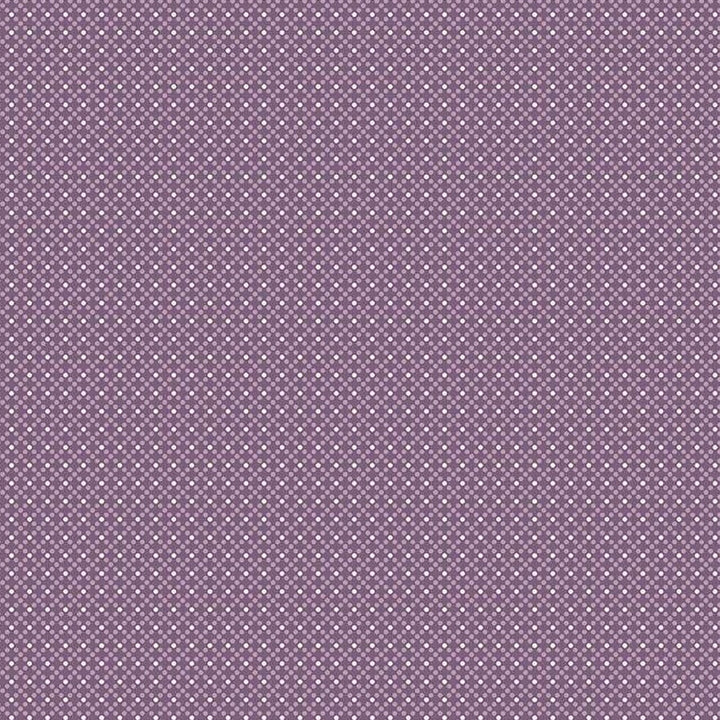 Lori Holtin Bee Dots -kokoelman Elvira Plum -puuvillakangas. Violetti pohja, täpläkuviot, sopii tilkkutöihin ja käsitöihin.