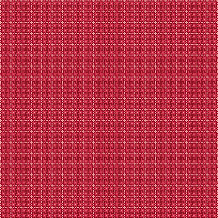 Lori Holtin Farmer's Daughter -kokoelman Weave Cherry Tart -puuvillakangas. Punainen pohja, geometrisiä kuvioita, sopii tilkkutöihin ja käsitöihin.