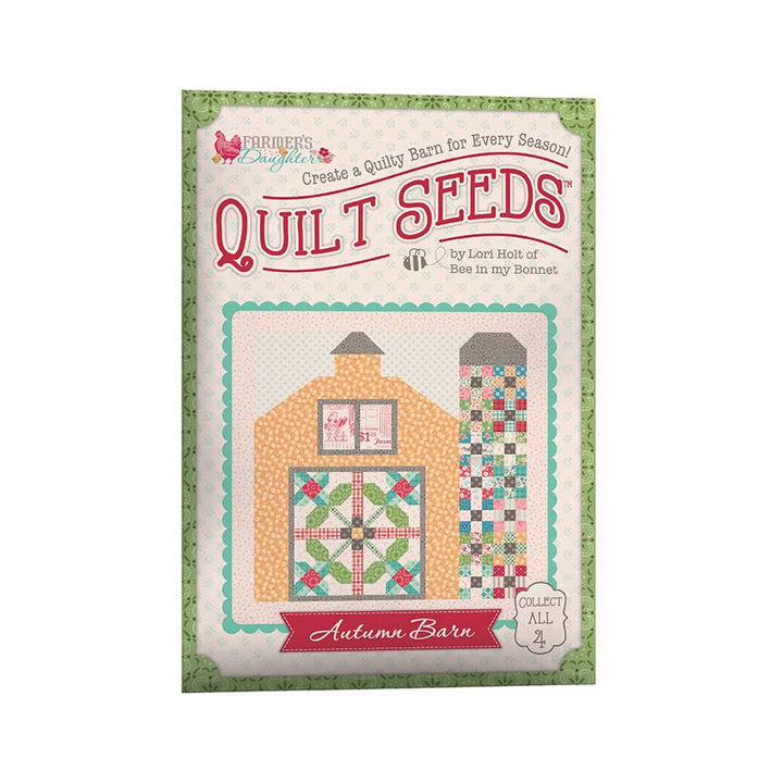 Lori Holt Farmer's Daughter Quilt Seeds™ Autumn Barn -tilkkutyöohje 71 cm lato-tilkkublokin ompeluun keräiltävässä siemenpussissa.