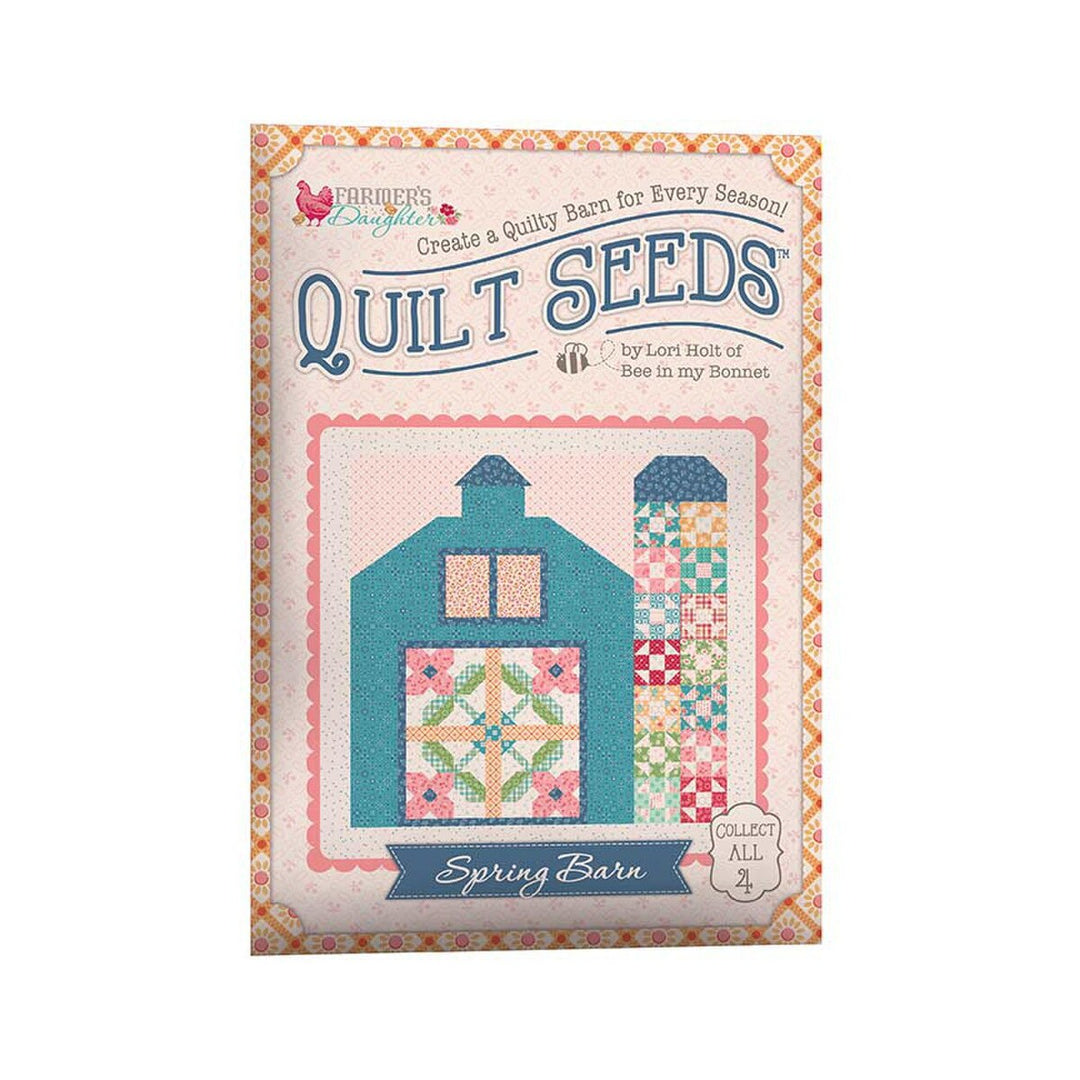 Lori Holt Farmer's Daughter Quilt Seeds™ Spring Barn -tilkkutyöohje 71 cm lato-tilkkublokin ompeluun keräiltävässä siemenpussissa.