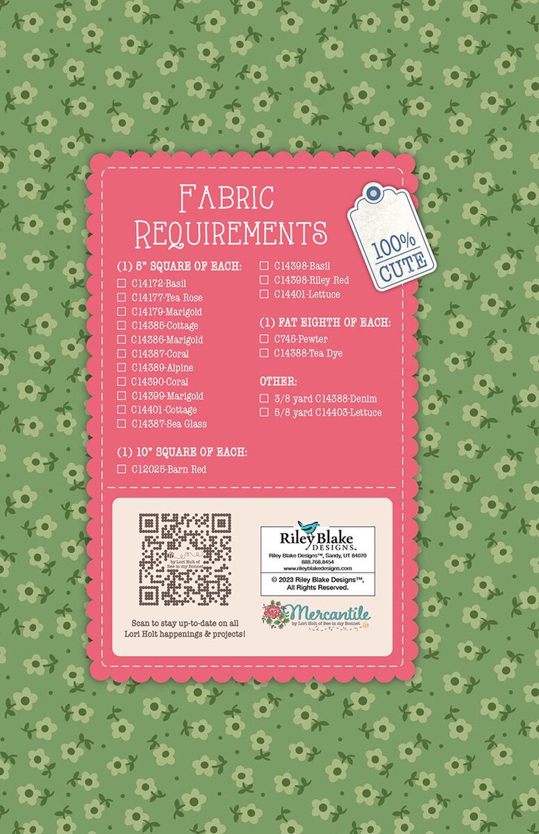 Mercantile Quilt Seeds Needle & Thread -kaavapaketti Lori Holtilta – paperikaava tilkkublokkiin, 74 x 64 cm.