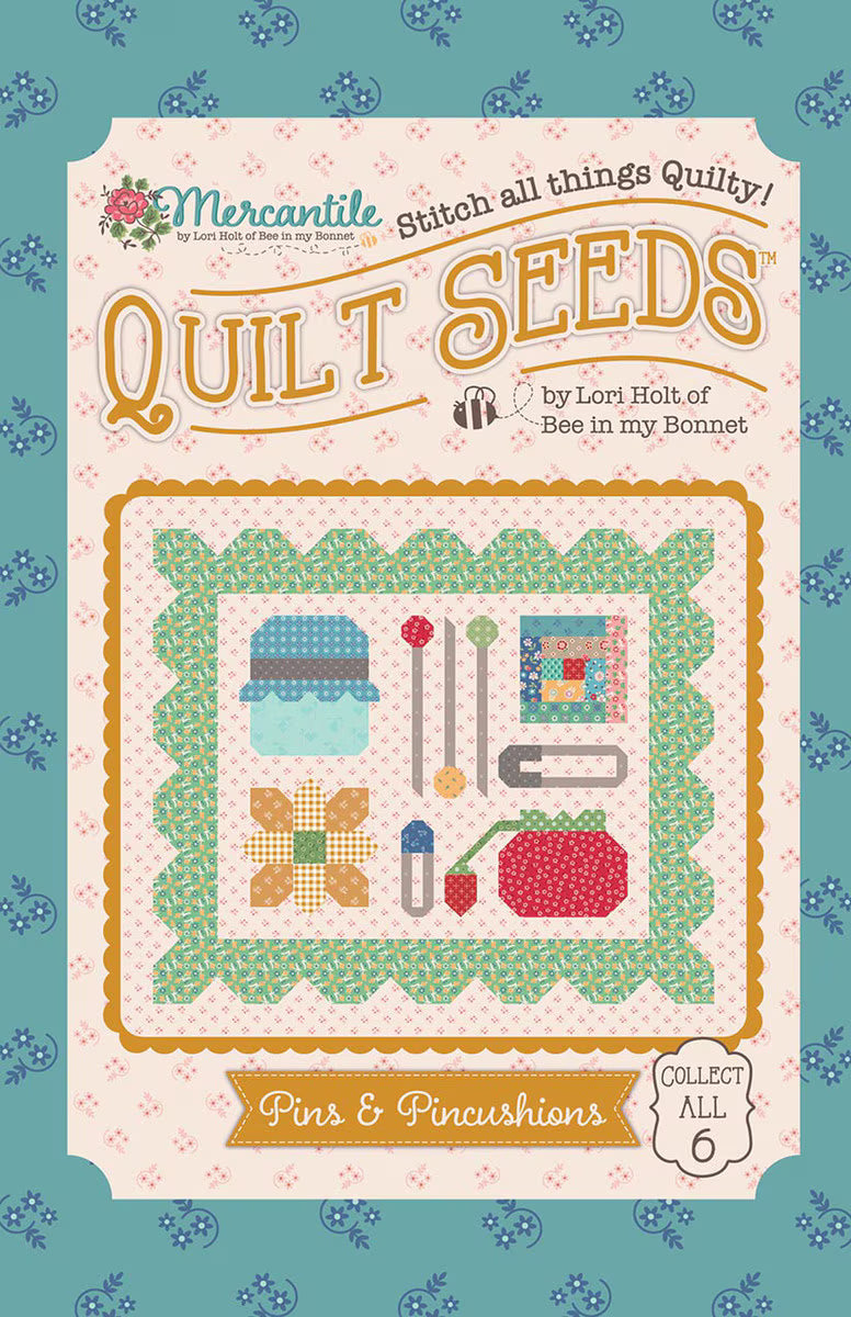 Mercantile Quilt Seeds Pins & Pincushions -kaavapaketti Lori Holtilta – paperikaava tilkkublokkiin, 74 x 64 cm.