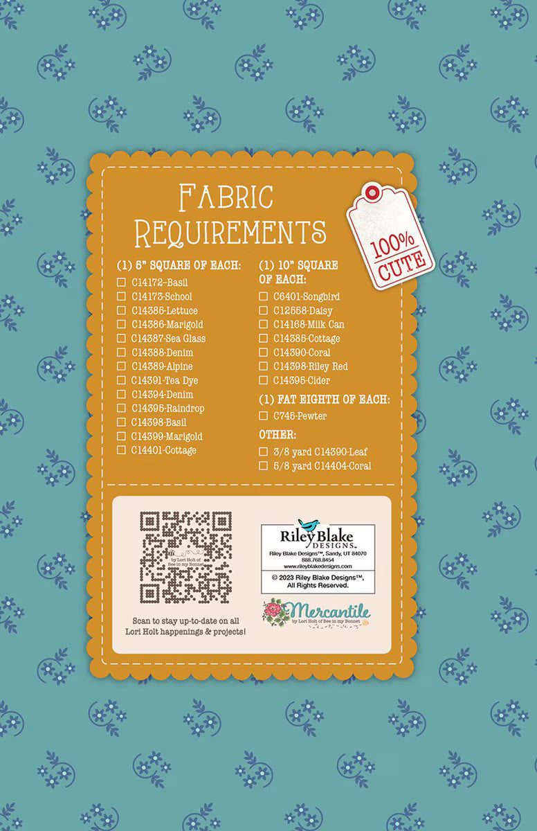 Mercantile Quilt Seeds Pins & Pincushions -kaavapaketti Lori Holtilta – paperikaava tilkkublokkiin, 74 x 64 cm.