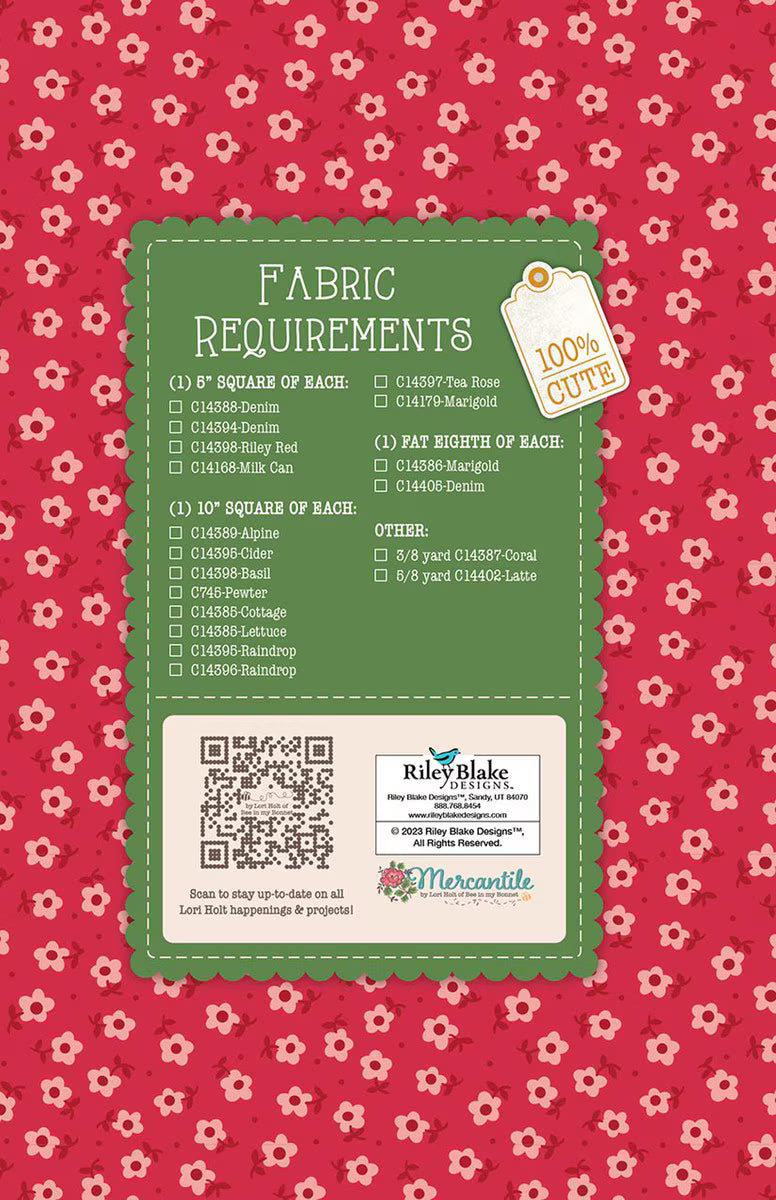 Mercantile Quilt Seeds Tea & Notions -kaavapaketti Lori Holtilta – paperikaava tilkkublokkiin, 74 x 64 cm.