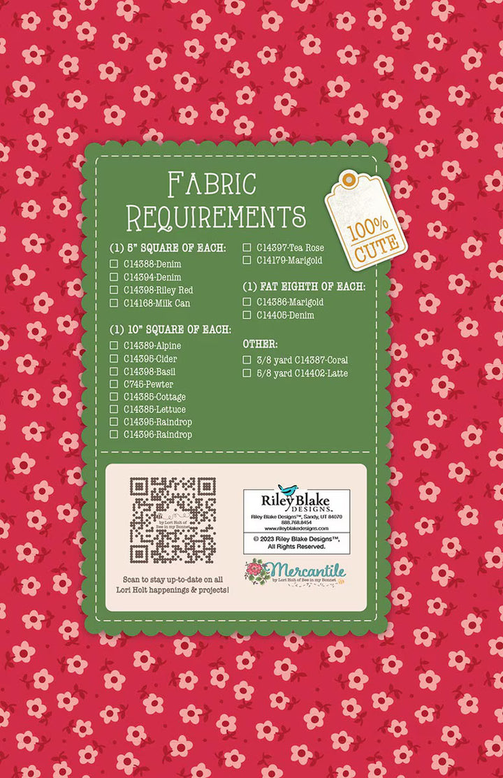 Mercantile Quilt Seeds Tea & Notions -kaavapaketti Lori Holtilta – paperikaava tilkkublokkiin, 74 x 64 cm.