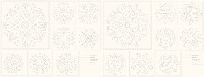 Mandala sashiko-paneeli luonnonvalkoinen DV4060, pellava-puuvillasekoite