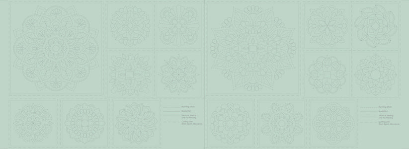 Mandala sashiko-paneeli vaaleanvihreä DV4064, pellava-puuvillasekoite