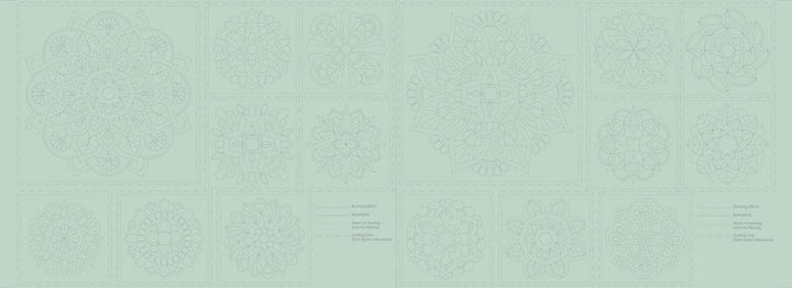 Mandala sashiko-paneeli vaaleanvihreä DV4064, pellava-puuvillasekoite