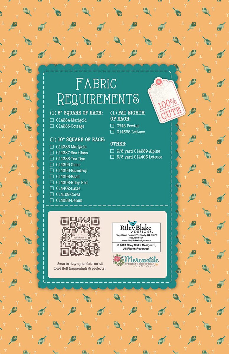 Mercantile Quilt Seeds Scissors & Buttons -kaavapaketti Lori Holtilta – paperikaava tilkkublokkiin, 74 x 64 cm.