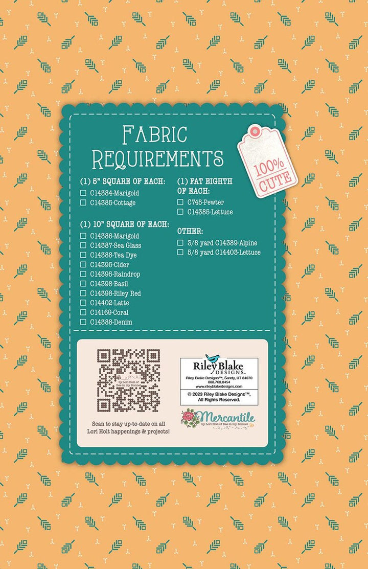 Mercantile Quilt Seeds Scissors & Buttons -kaavapaketti Lori Holtilta – paperikaava tilkkublokkiin, 74 x 64 cm.