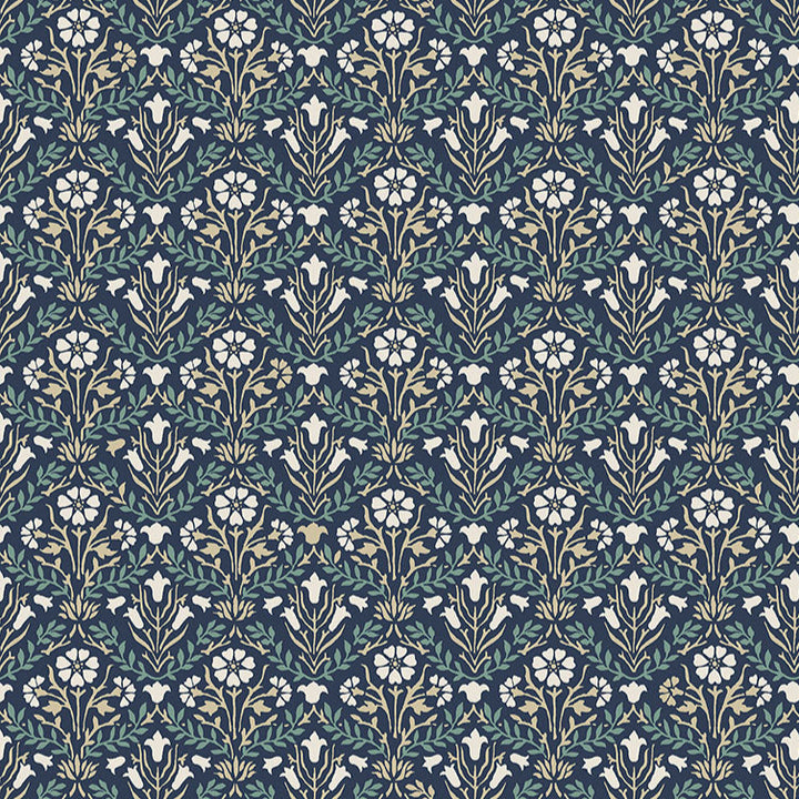 Original Morrs&Co.n suunnittelema Buttermere kokoelman Bellflowers Navy, valkoinen kukkia tummansinisella pohjalla