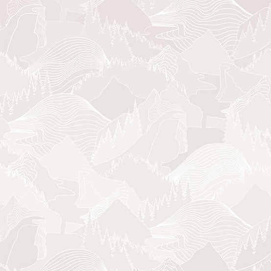 Nordic Solstice 10634-L Terrain Chalk puuvillakangas – vaalea vuoristomaisemakuvio tilkkutyöhön