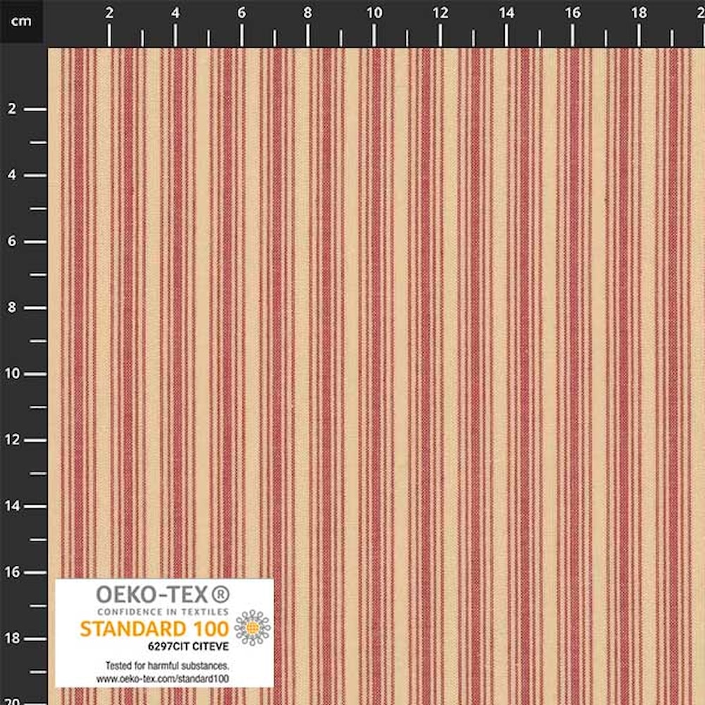 Beigepunainen raitakangas Stof Fabrics Nordsø -kokoelmasta, kudottu homespun puuvillakangas, leveys 162 cm, OEKO-TEX-sertifioitu