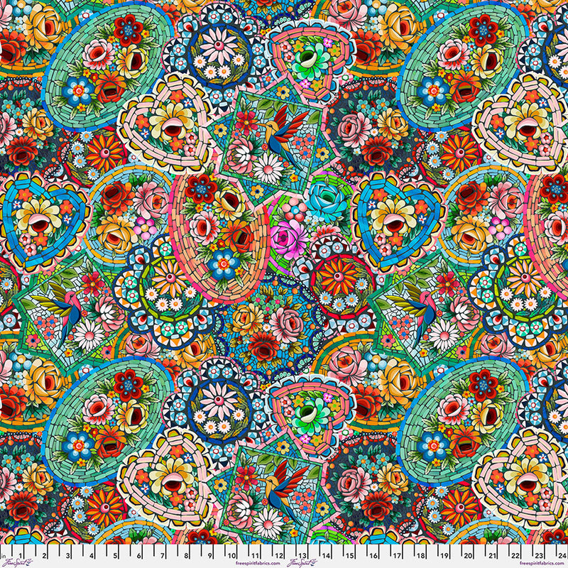 Venezia Multi -kangas Odile Bailloeulin Murano-kokoelmasta, 100% puuvillaa, värikkäät kuviot, erinomainen tilkkutöihin ja ompeluun, leveys ~110 cm