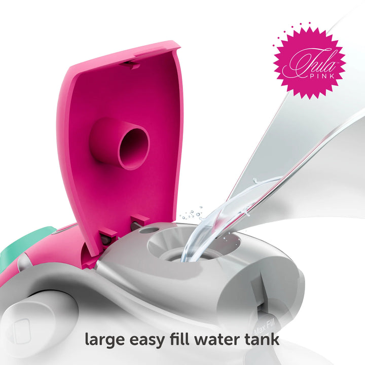 Oliso M3Pro Tula Pink mini höyrysilitysrauta kultakalakuviolla, tarkkuutta vaativiin projekteihin