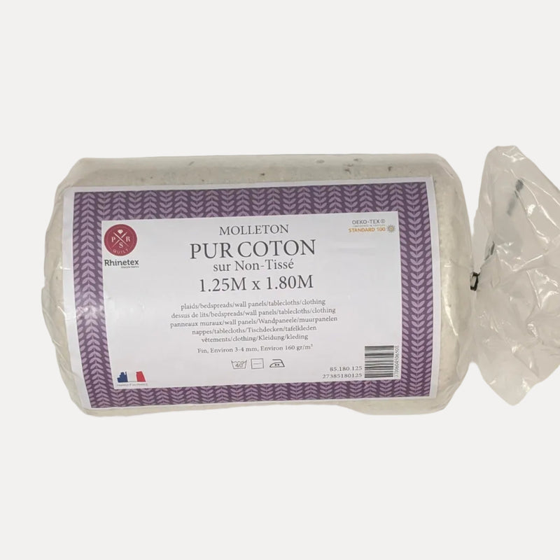  Pur Coton -puuvillavanute kuitukankaalla,  1,25 x 1,80 m, n. 160 g/m² – tilkkutöihin, peitteisiin ja seinäpaneeleihin