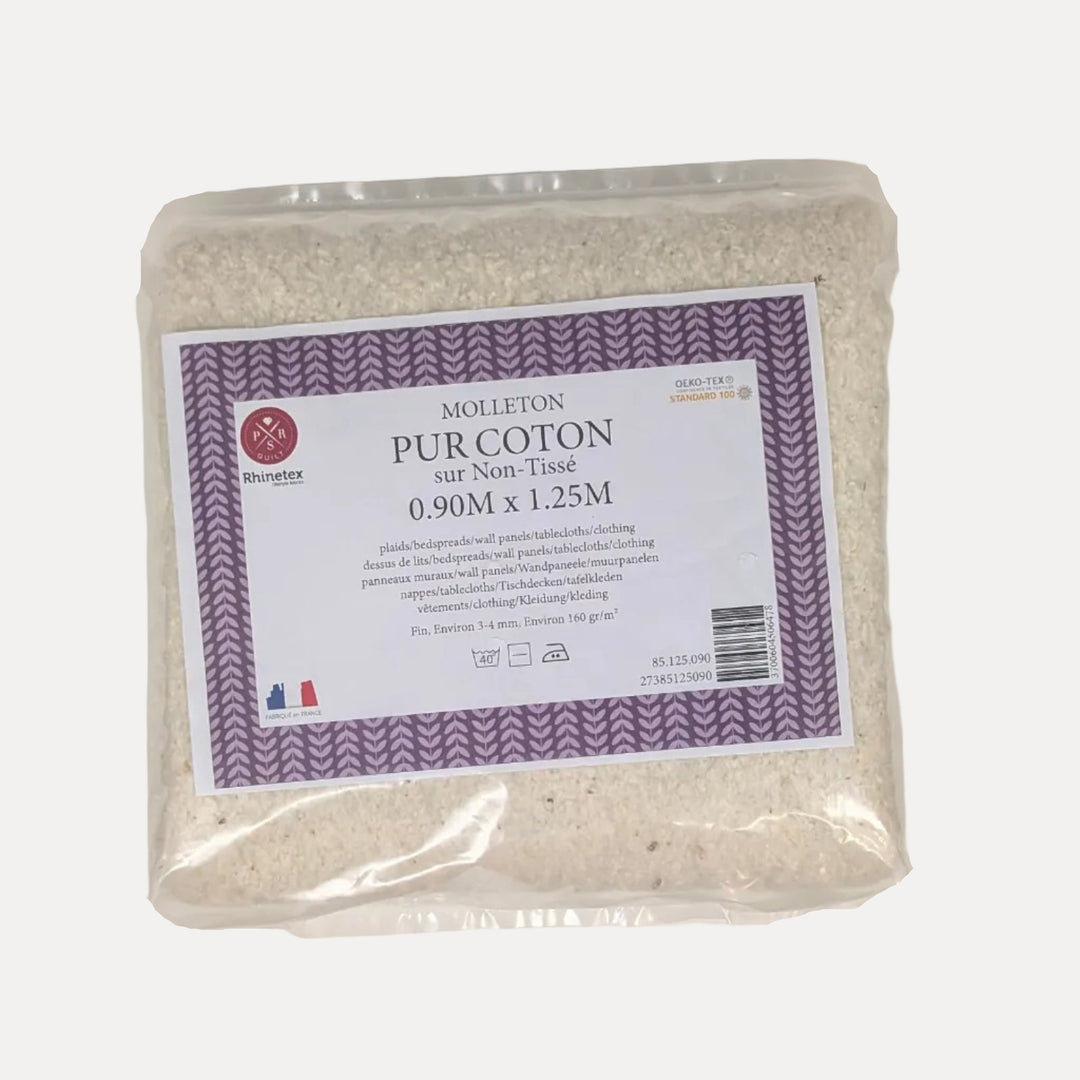  Pur Coton -puuvillavanute kuitukankaalla, 0,90 x 1,25 m, n. 160 g/m² – tilkkutöihin, peitteisiin ja seinäpaneeleihin