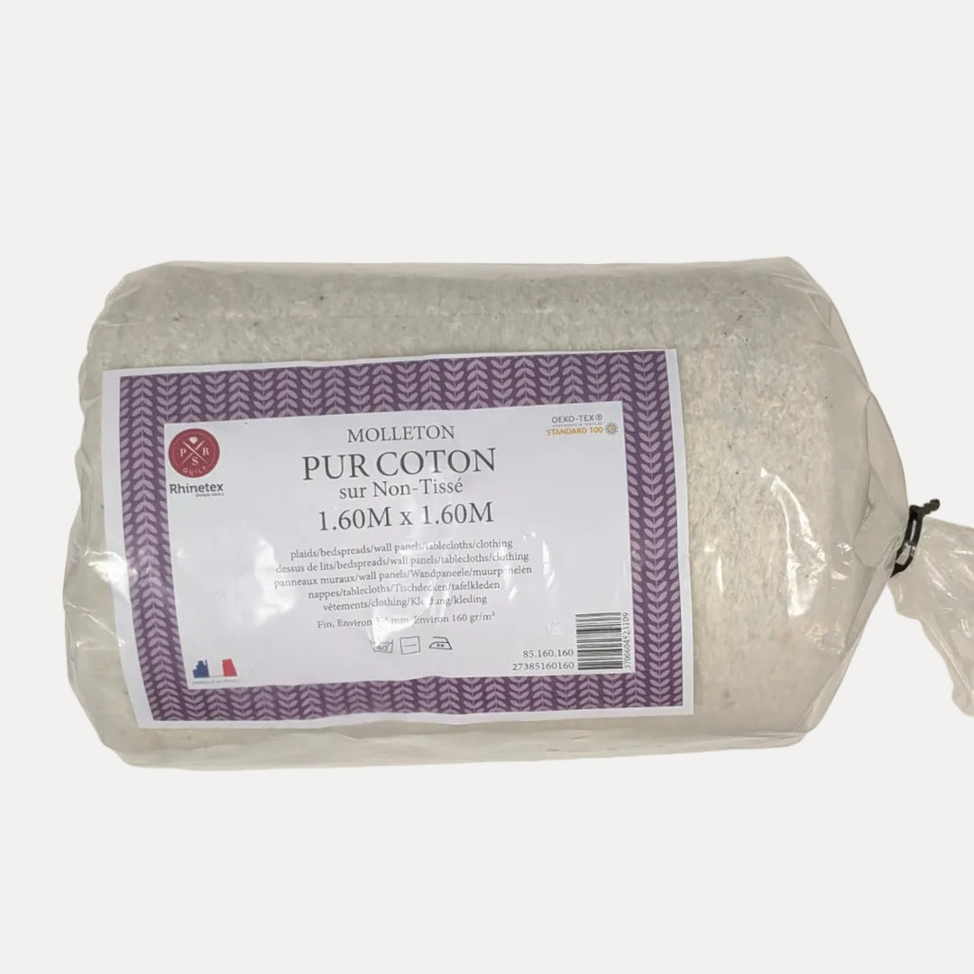  Pur Coton -puuvillavanute kuitukankaalla, 1,60 x 1,60 m, n. 160 g/m² – tilkkutöihin, peitteisiin ja seinäpaneeleihin