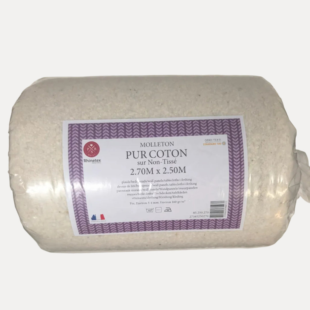  Pur Coton -puuvillavanute kuitukankaalla, 2,70 x 2,50 m, n. 160 g/m² – tilkkutöihin, peitteisiin ja seinäpaneeleihin