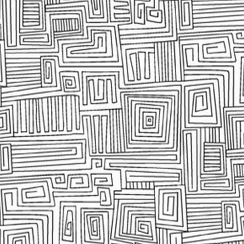 Ramblings RA7-725W White, valkoinen tone-on-tone puuvillakangas orgaanisella labyrinttikuviolla