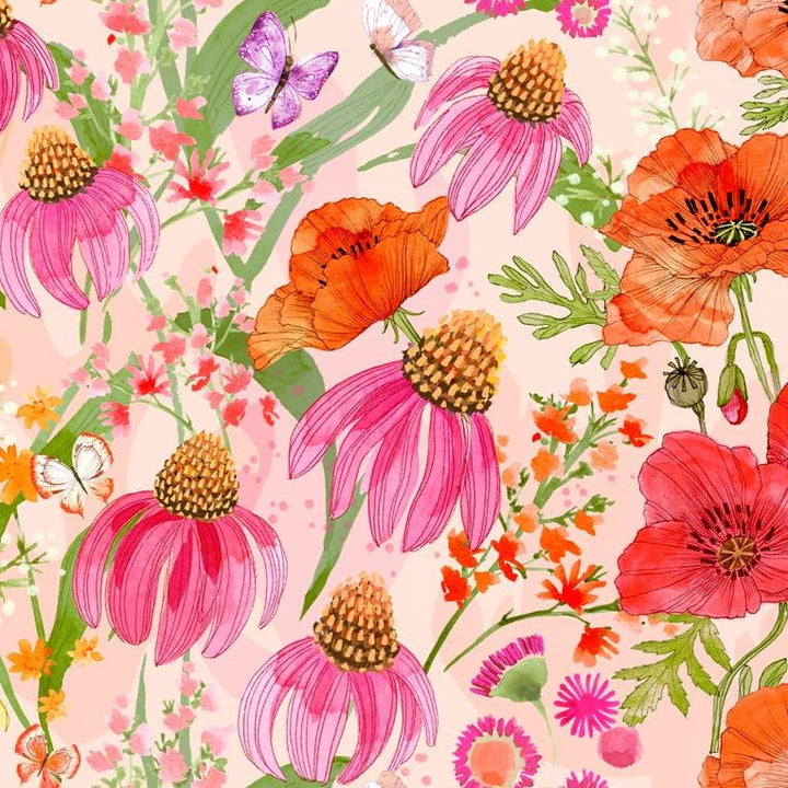 Robin Pickens - Superbloom kokoelman Pastel Wildflowers villikukkien piirroksia sisältävä ombre-kangaspaneeli.
