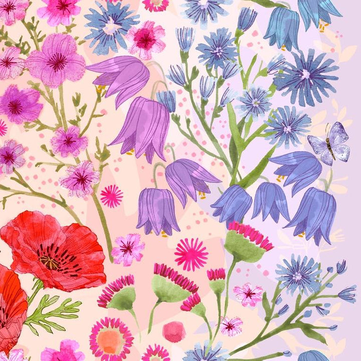 Robin Pickens - Superbloom kokoelman Pastel Wildflowers villikukkien piirroksia sisältävä ombre-kangaspaneeli.