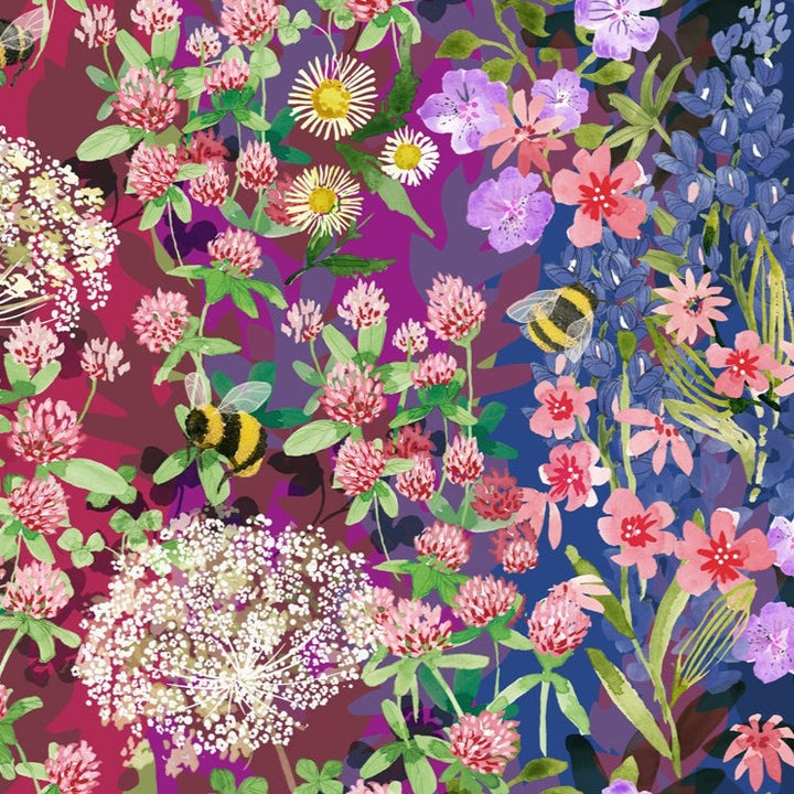 Robin Pickensin suunnittelema Wild Blossoms kokoelman Rainbow 48730-11 puuvillakangasow, kauniit kukkakuviot, sateenkaari 