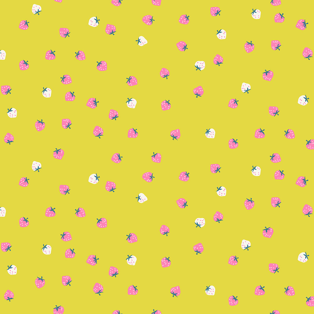 Moderni mansikkakuvioinen puuvillakangas tilkkutöihin, Ruby Star Society