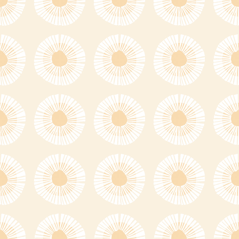 Vaalea Ruby Star Society Seaside Daisy Natural -puuvillakangas, geometrinen kukkakuvio luonnonvalkoisella ja vaalean okran sävyissä