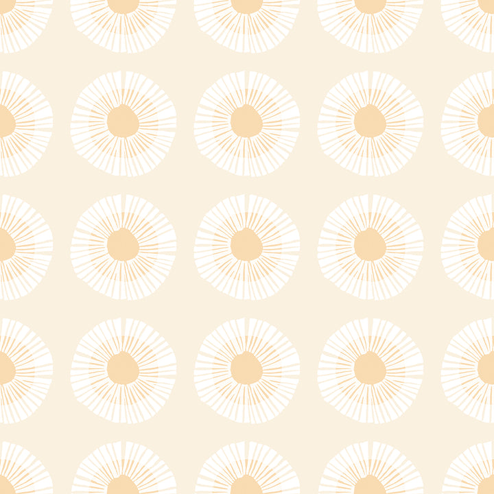 Vaalea Ruby Star Society Seaside Daisy Natural -puuvillakangas, geometrinen kukkakuvio luonnonvalkoisella ja vaalean okran sävyissä