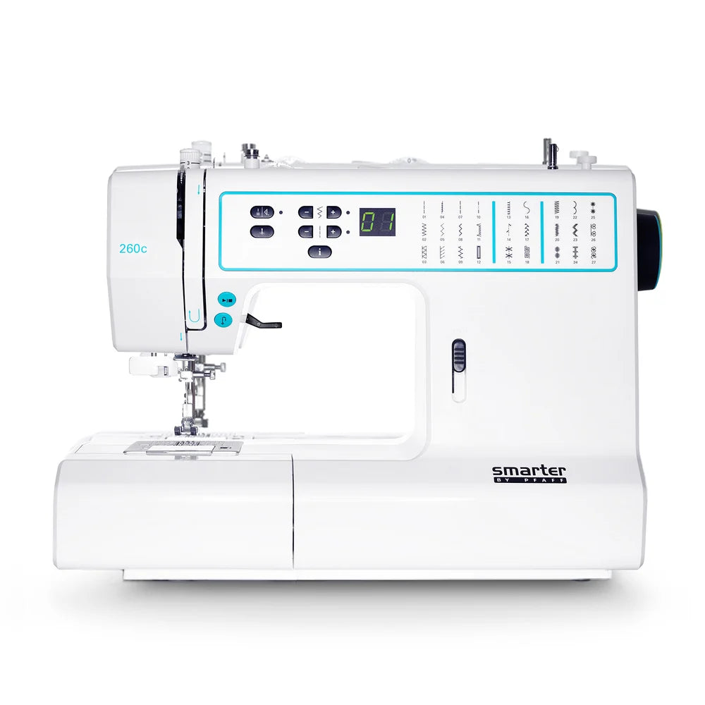 Smarter by Pfaff 260c ompelukone, elektroninen, 27 ommelta, kovakantinen suojakotelo