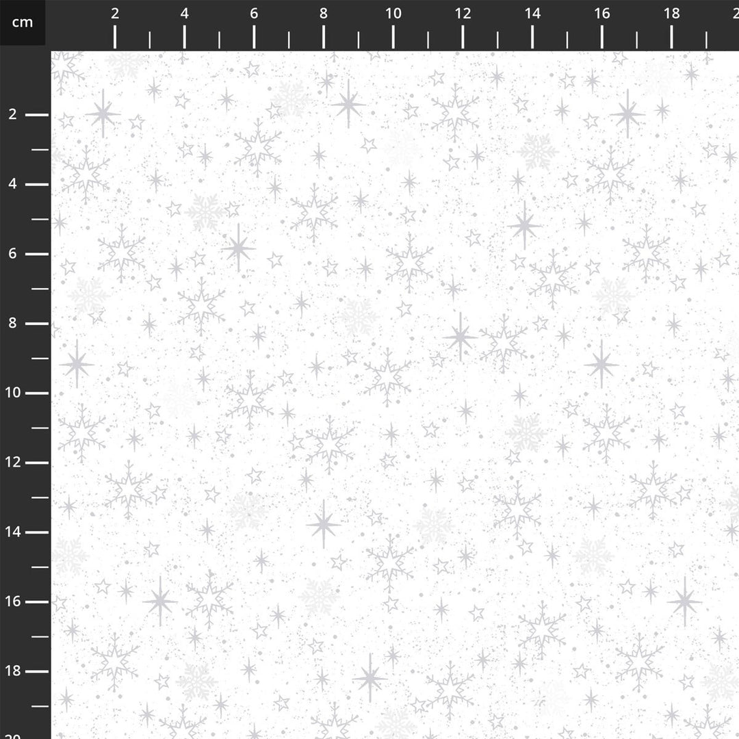 Valkoinen joulukangas, jossa hopeisia lumihiutaleita – Stof Fabrics We Love Christmas