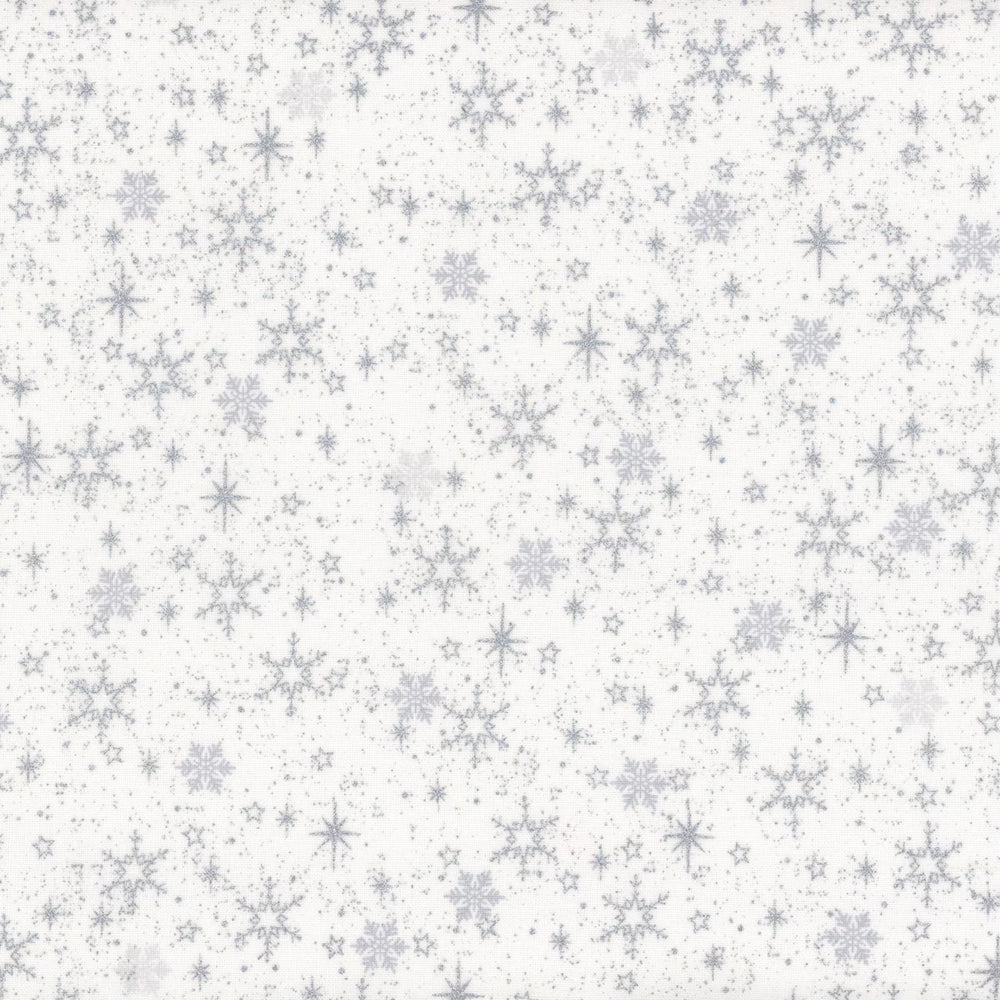 Valkoinen joulukangas, jossa hopeasia lumihiutaleita – Stof Fabrics We Love Christmas