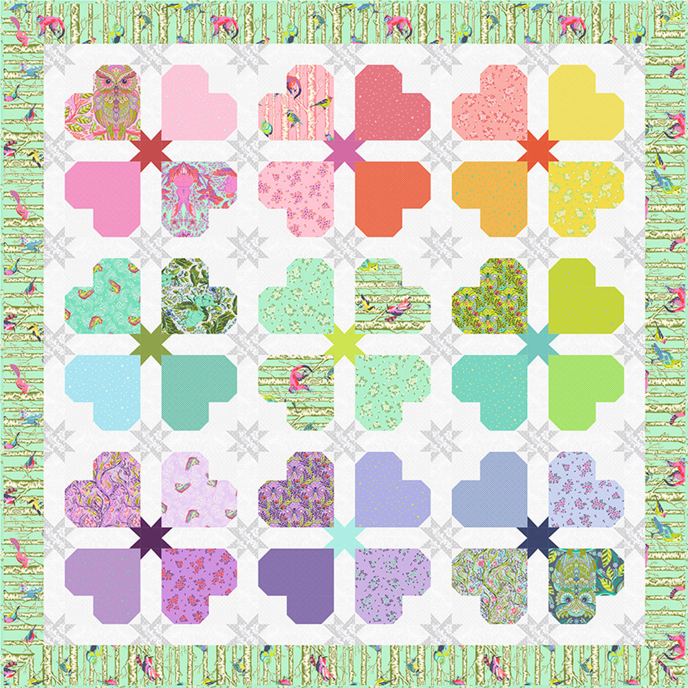 Tula Pink Sweetheart Quilt Kit – värikäs tilkkutyöpaketti Full Moon Forest II ja True Colors -kankaista, koko 206cm x 206cm