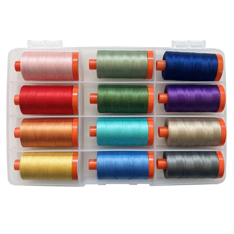 Aurifil Tim Holtz Palette 50wt lankapaketti – 12 isoa rullaa vintage-sävyistä puuvillalankaa