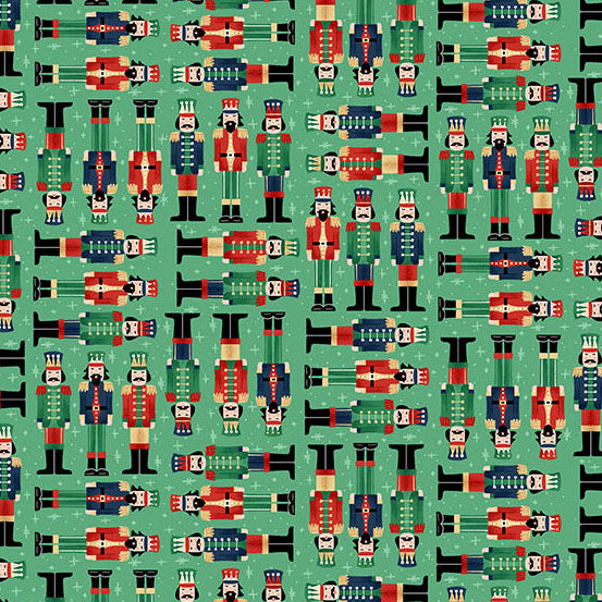 The Nutcracker 224-G Soldiers Green vihreä jouluteemainen puuvillakangas, Pähkinänsärkijä sotilaskuosi