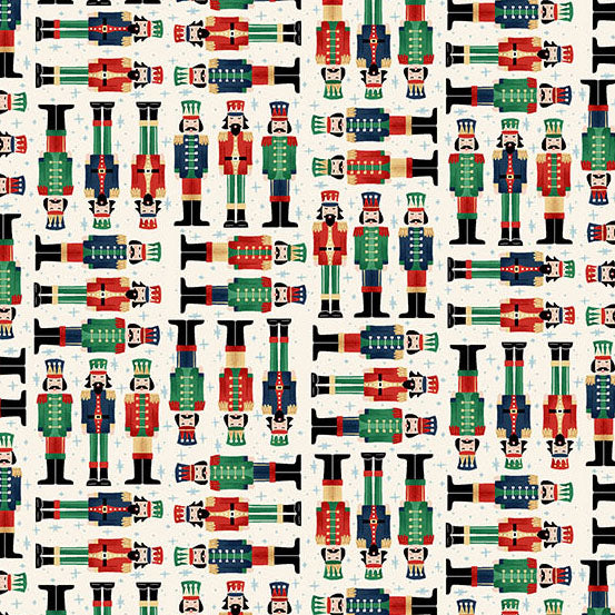 The Nutcracker 224-G Soldiers Cream vaalea jouluteemainen puuvillakangas, Pähkinänsärkijä sotilaskuosi