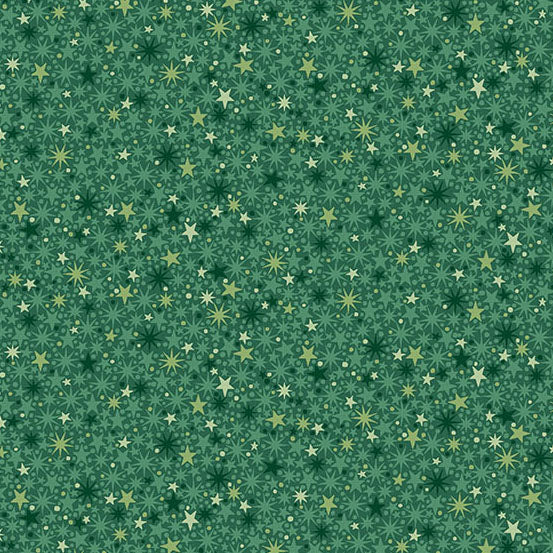 The Nutcracker 225-G Twinkle Green vihreä jouluteemainen puuvillakangas, pieni tähtikuvio