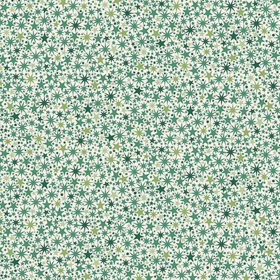 The Nutcracker 225-QG Twinkle Cream-Green vihreä jouluteemainen puuvillakangas, pieni tähtikuvio vaalealla pohjalla