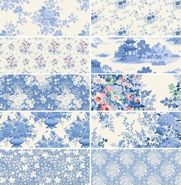 Tilda Something Blue Vaalea -nippu, 10 kpl sinivalkoisia puuvillakankaita.