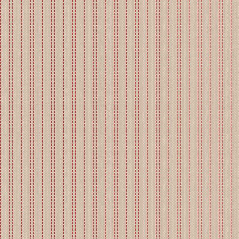 Tilda Creating Memories 160083 Seamstripe Red - Talvi lankavärjätty puuvillakangas, beesi chambray-kangas pienellä punaisella raidalla.