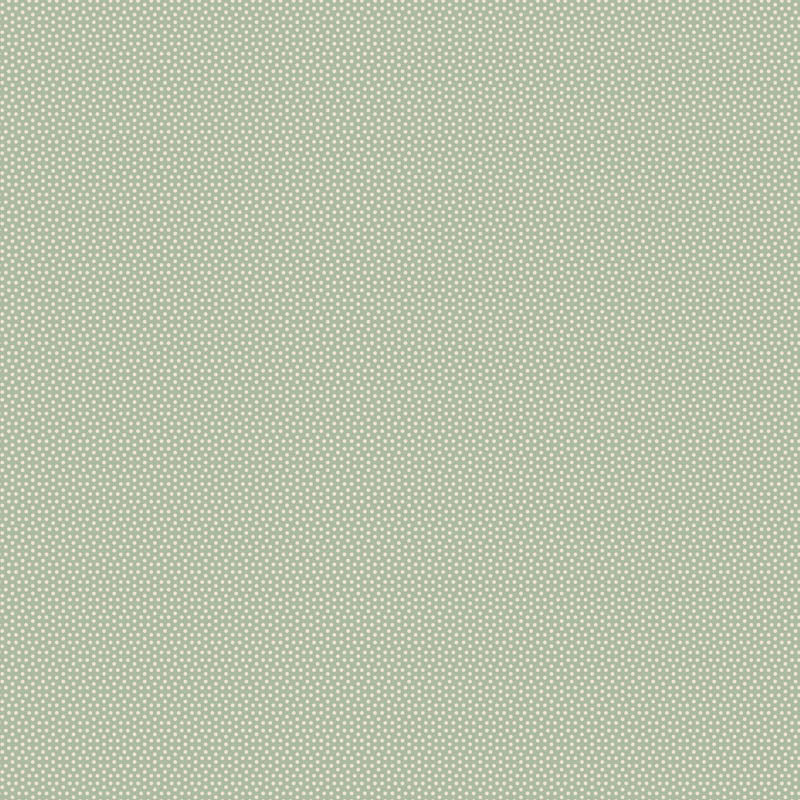 Tilda Poppy Seed Mist 130179 – vihertävä puuvillakangas, jossa pieniä vaaleita pilkkuja.