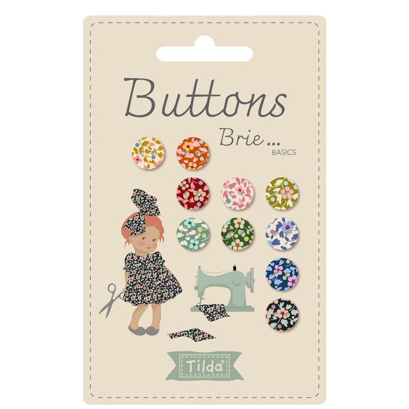 Tilda Brie Basics -napit – 10 kpl, 10 mm kangaspäällysteisiä nappeja eri väreissä. Sopii tilkkutöihin ja käsitöihin.