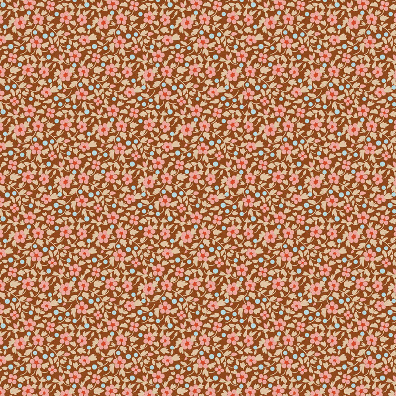 Tilda Creating Memories Brie Brown syksy puuvillakangas – ruskeapohjainen kukkakuvioinen kangas tilkkutöihin ja käsitöihin.