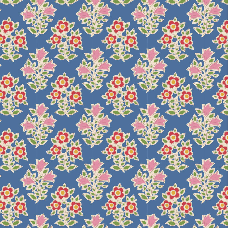 Tilda Jubilee Farm Flowers Blue puuvillakangas – vaaleansininen kangas pienillä kukilla Tildan juhlamalliston sivukokoelmasta