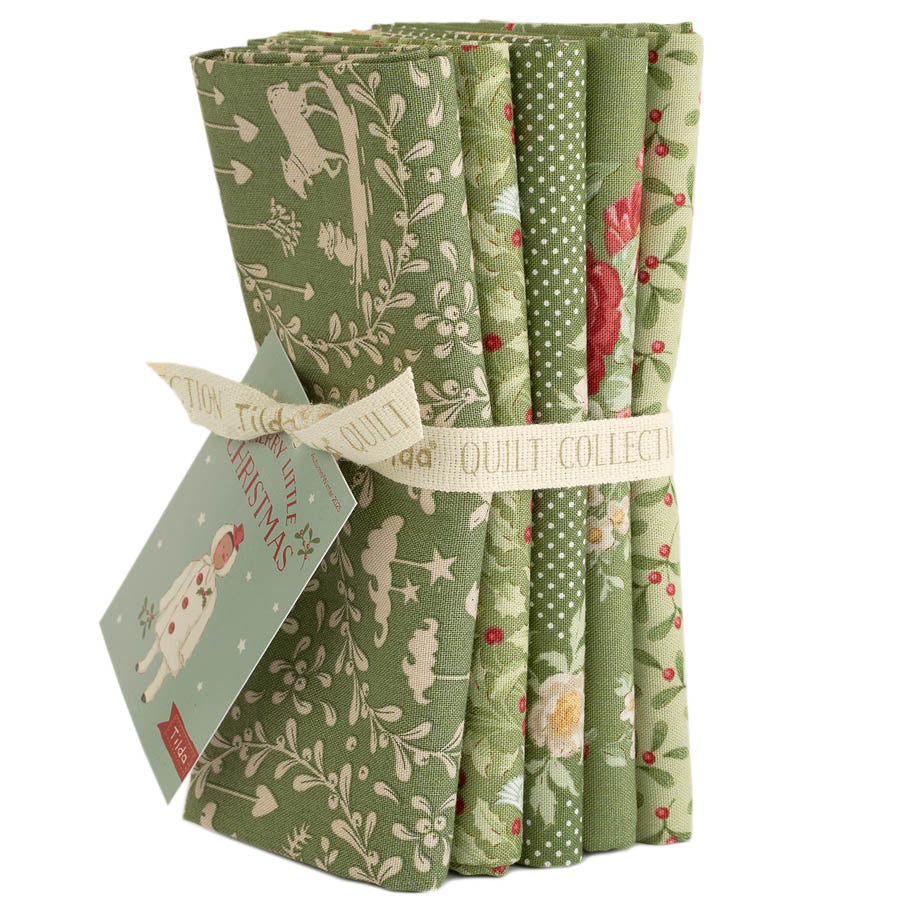 Tilda Merry Little Christmas Vihreä Fat Quarter -nippu 5 kpl puuvillakangasta.