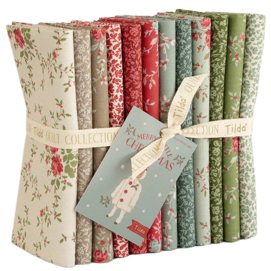 Tilda Merry Little Christmas yhdistelykankaat Fat Quarter -nippu (12 kpl) – laadukkaita jouluisia puuvillakankaita tilkkutöihin ja käsitöihin.